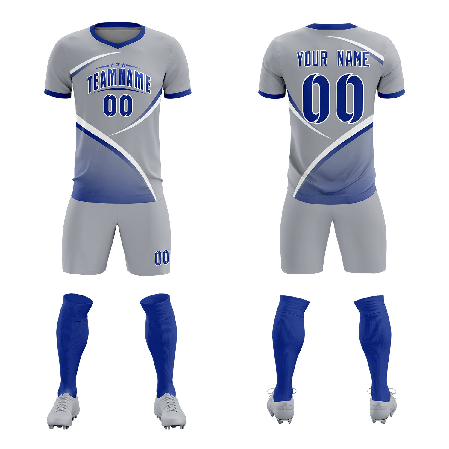 Custom Gray Royal Color Block Training Uniform For Men Soccer Sets Jersey