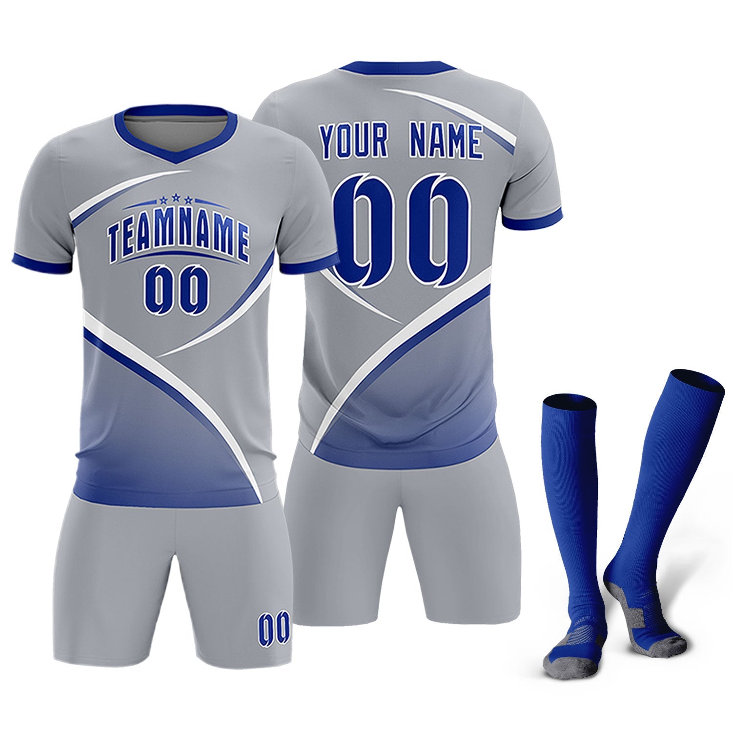 Custom Gray Royal Color Block Training Uniform For Men Soccer Sets Jersey