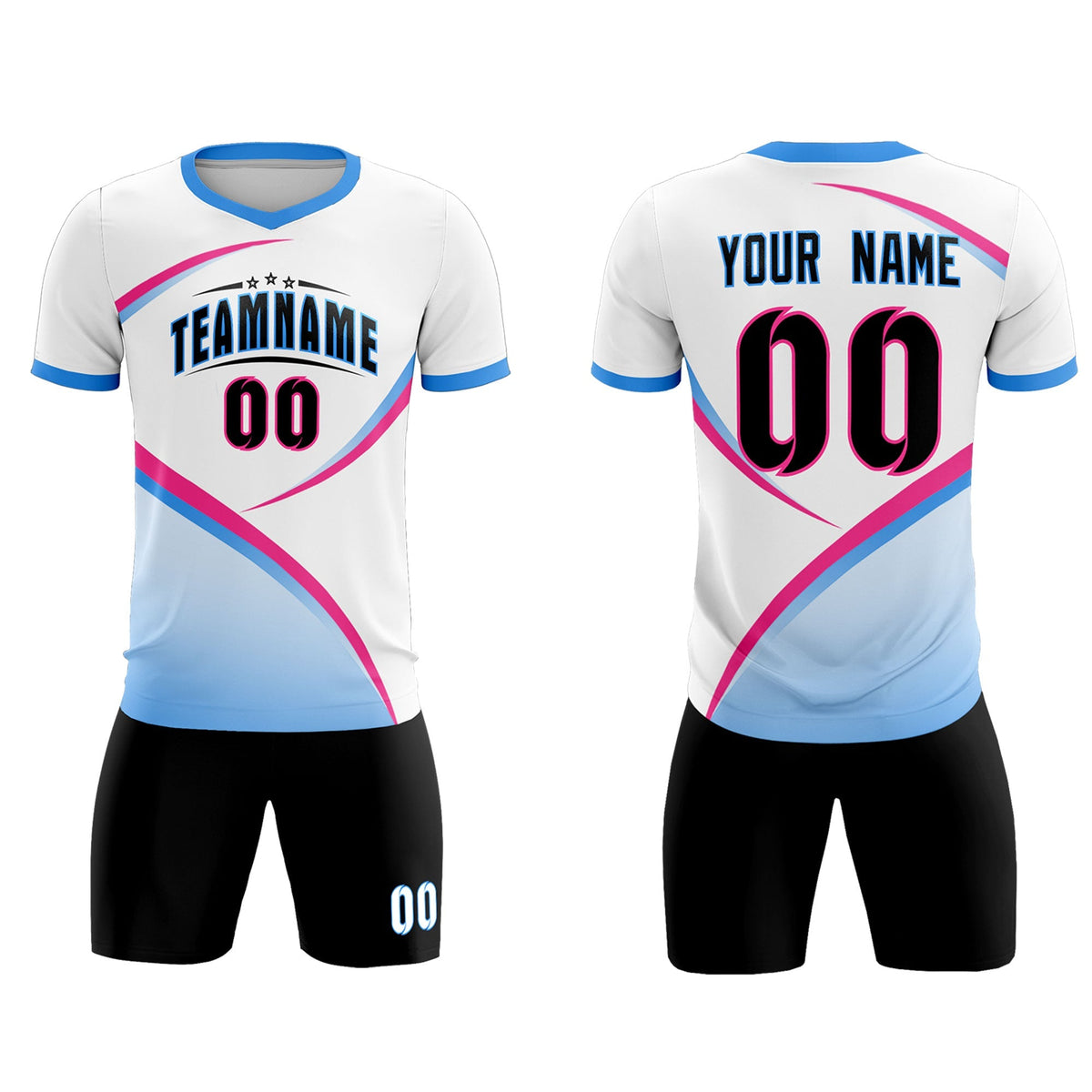 Custom White Powder Blue Color Block Training Uniform For Men Football Kits Jersey