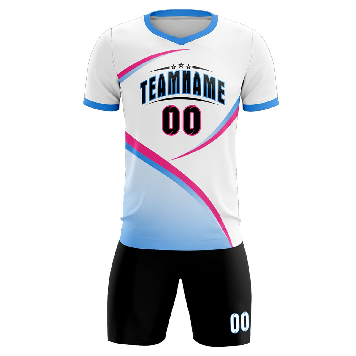 Custom White Powder Blue Color Block Training Uniform For Men Football Kits Jersey