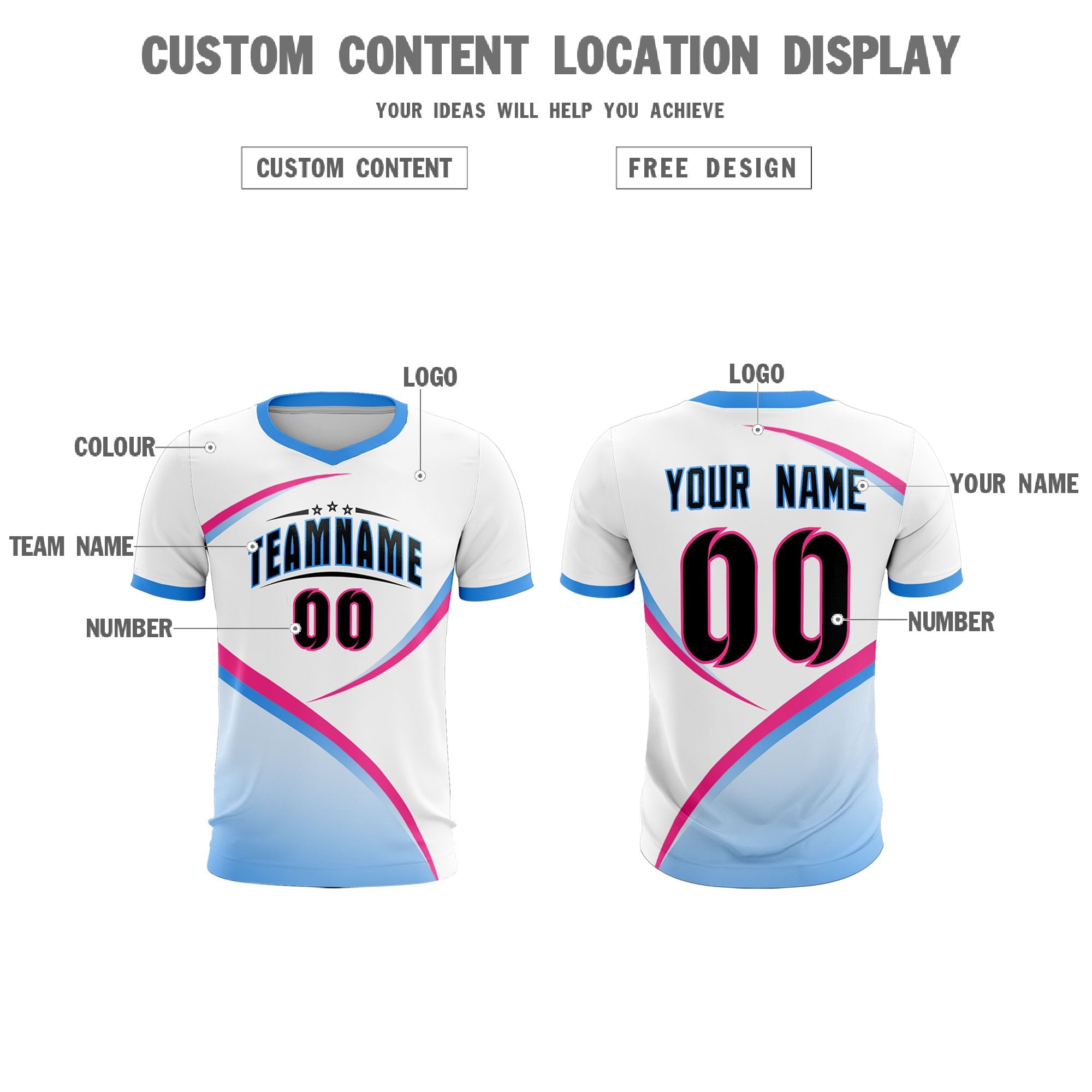 Custom White Powder Blue Color Block Training Uniform For Men Soccer Sets Jersey