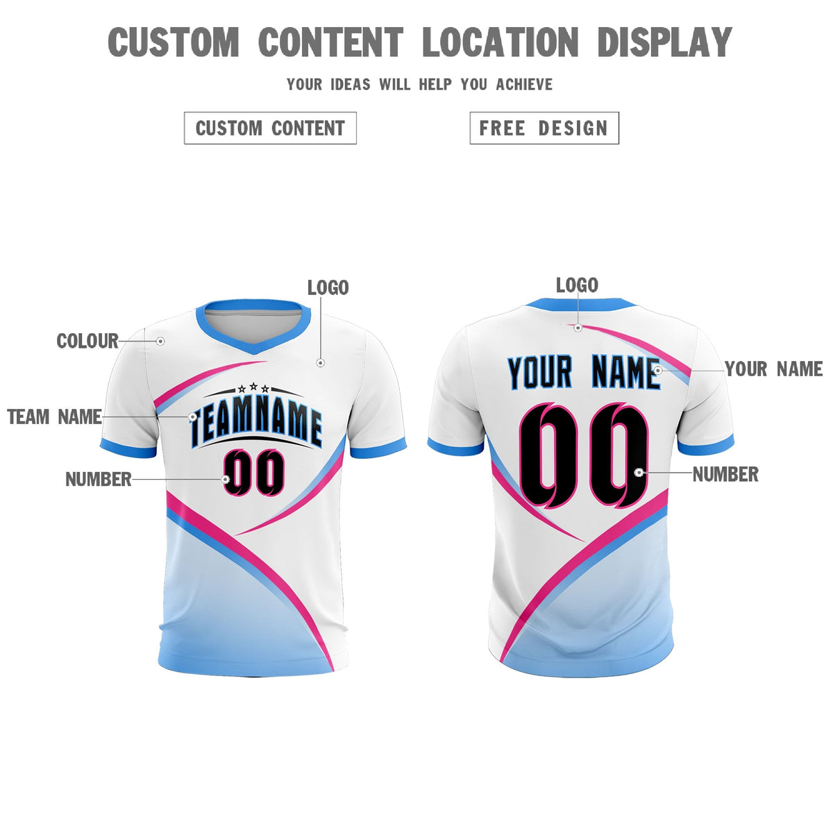 Custom White Powder Blue Color Block Training Uniform For Men Football Kits Jersey