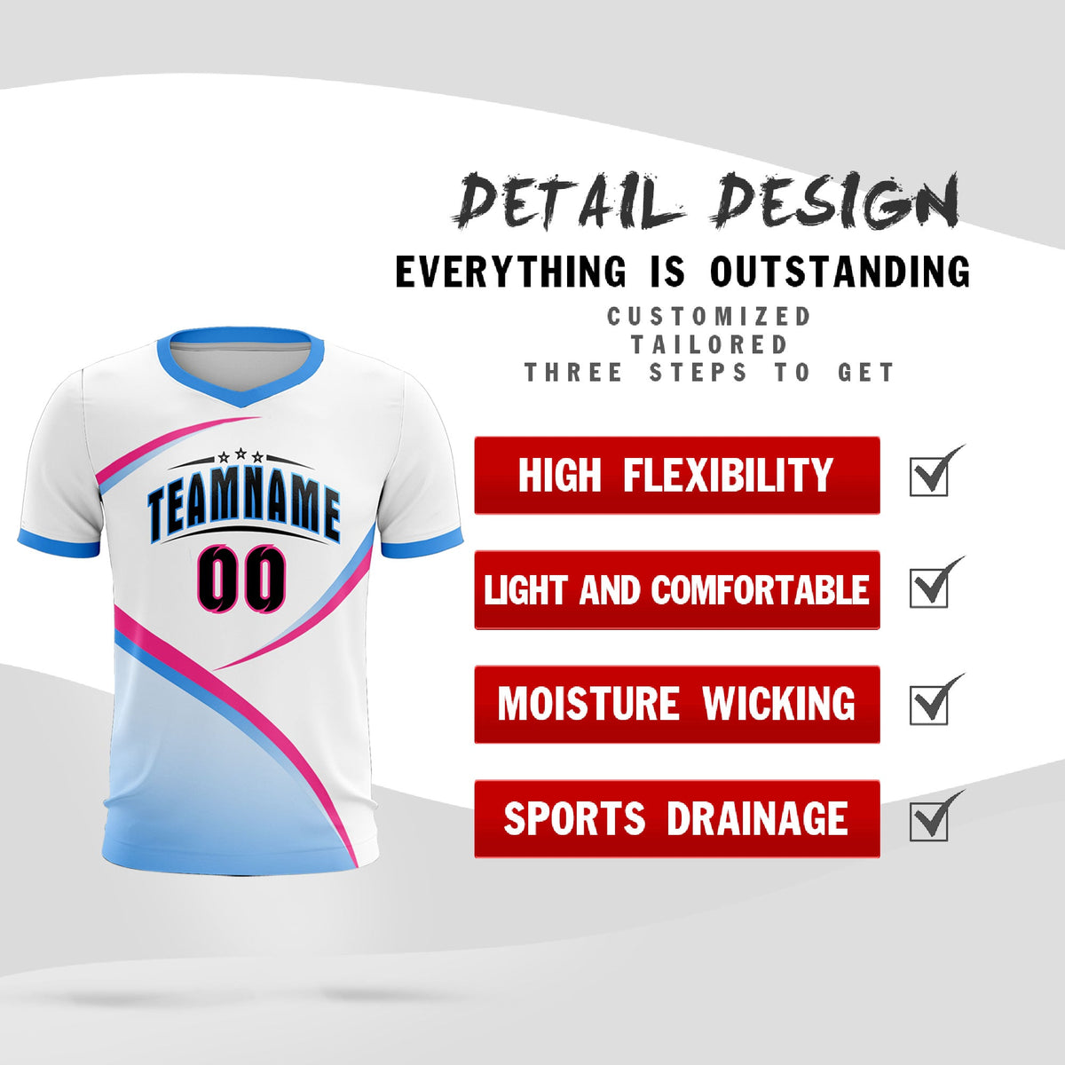 Custom White Powder Blue Color Block Training Uniform For Men Football Kits Jersey