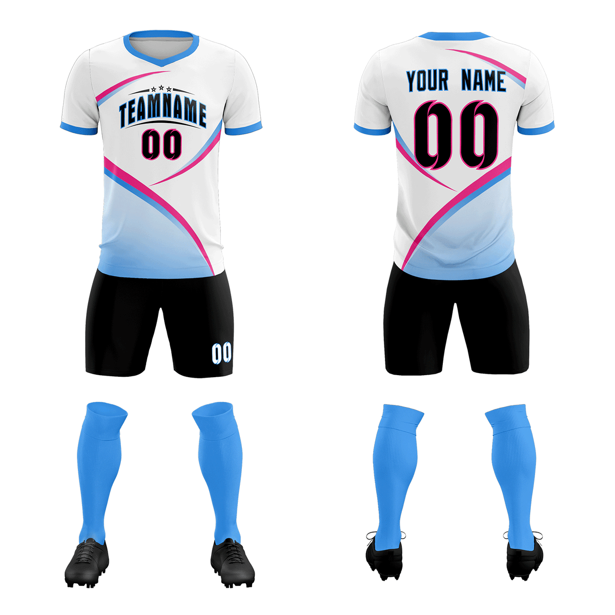 Custom White Powder Blue Color Block Training Uniform For Men Soccer Sets Jersey