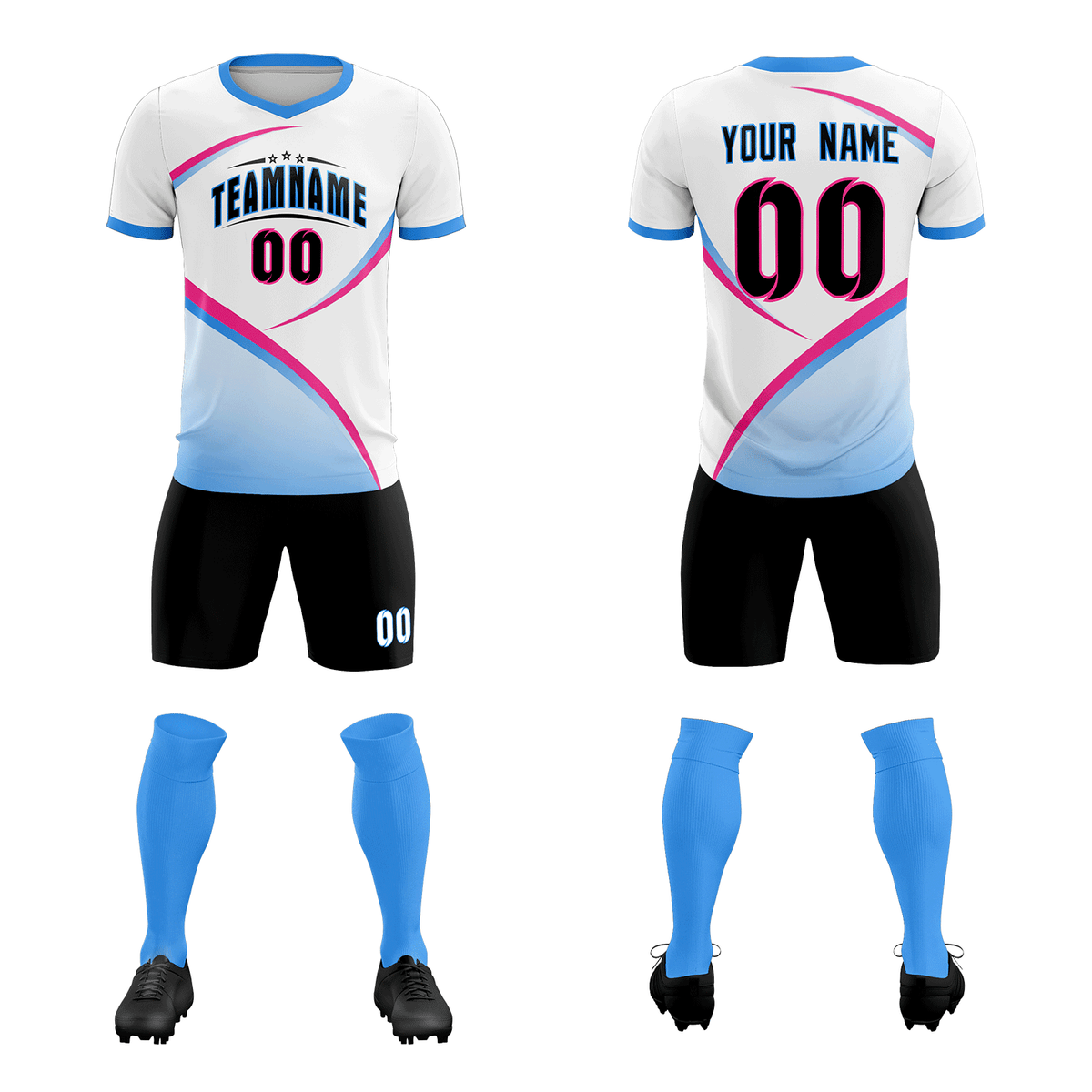 Custom White Powder Blue Color Block Training Uniform For Men Football Kits Jersey