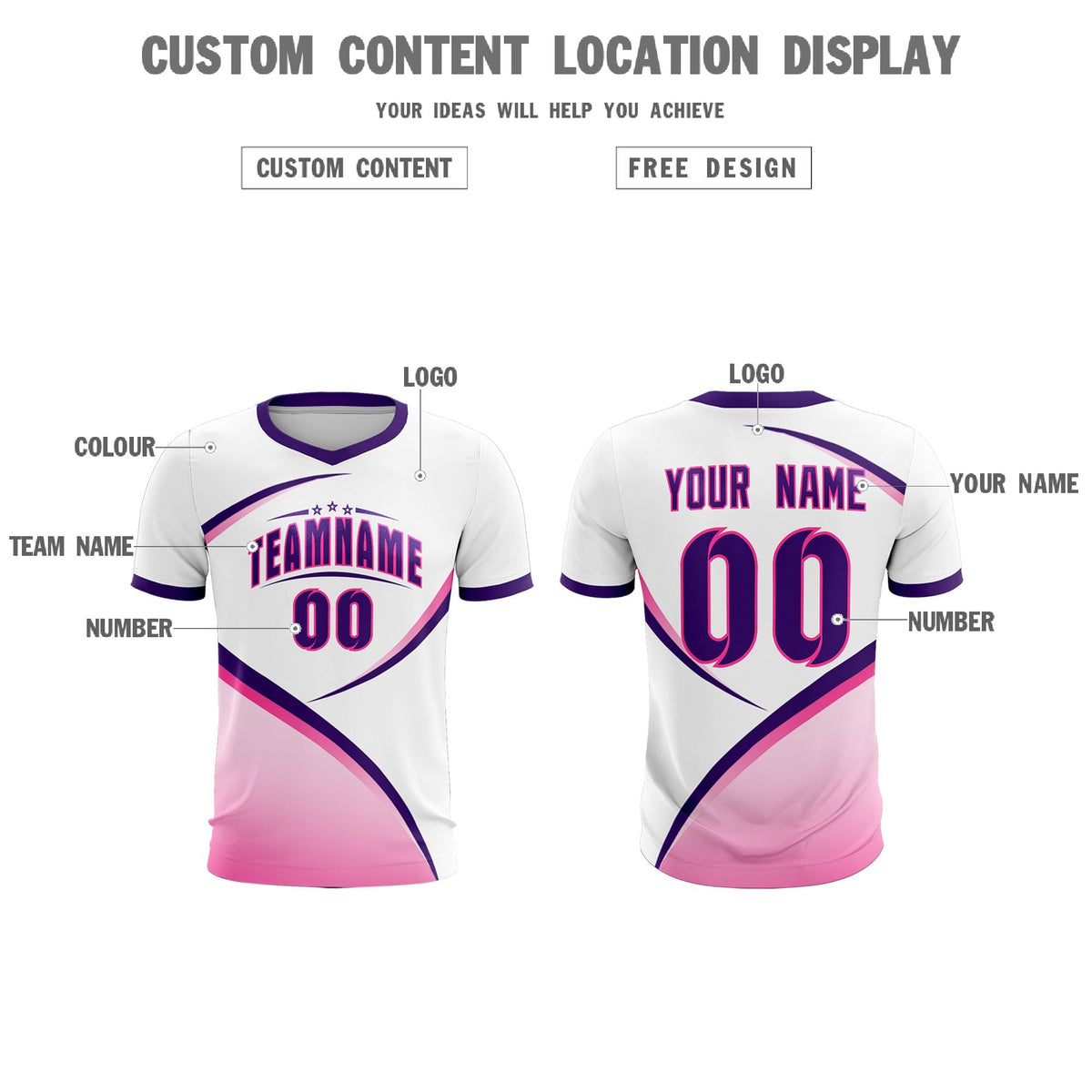 Custom White Purple Color Block Training Uniform For Men Football Kits Jersey