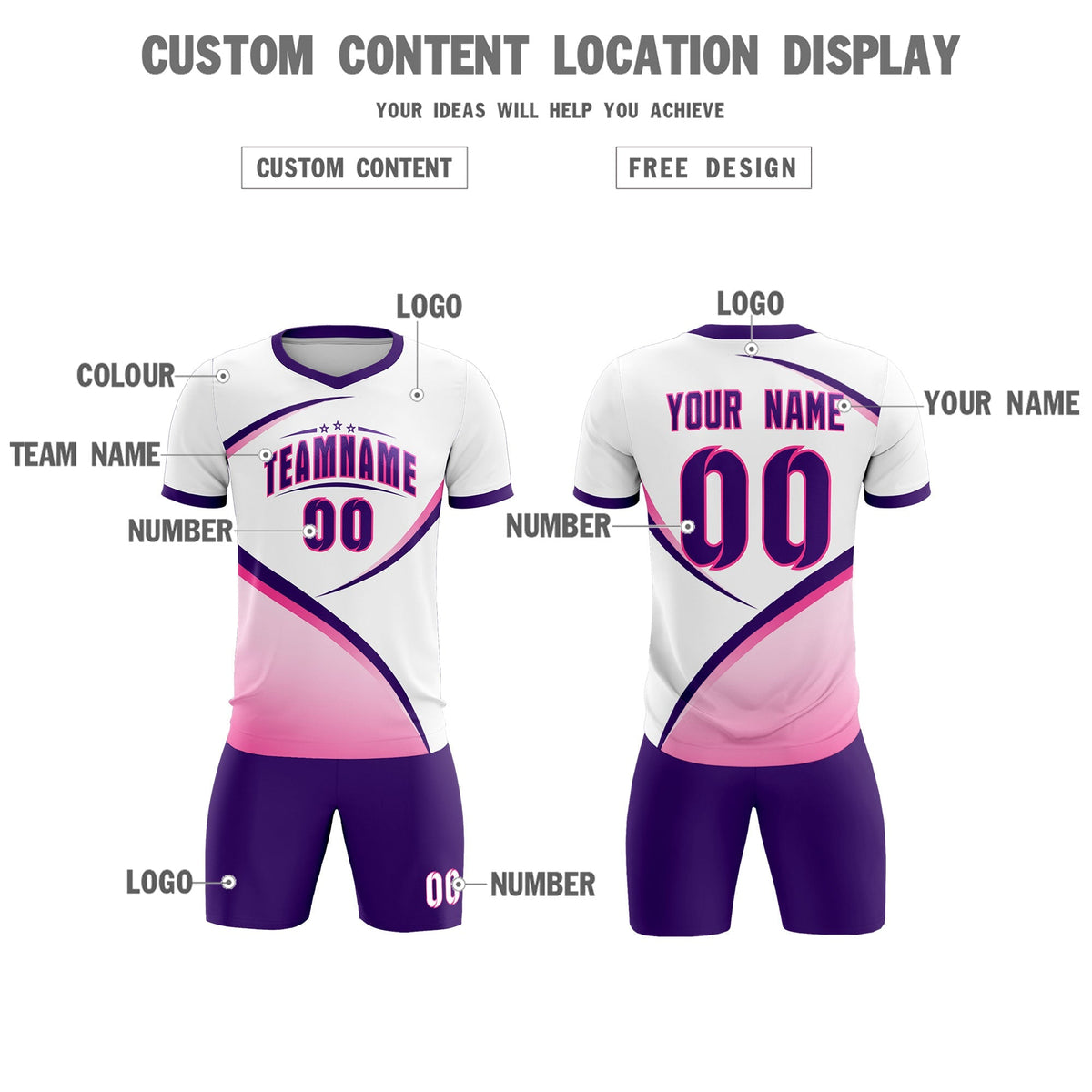 Custom White Purple Color Block Training Uniform For Men Football Kits Jersey