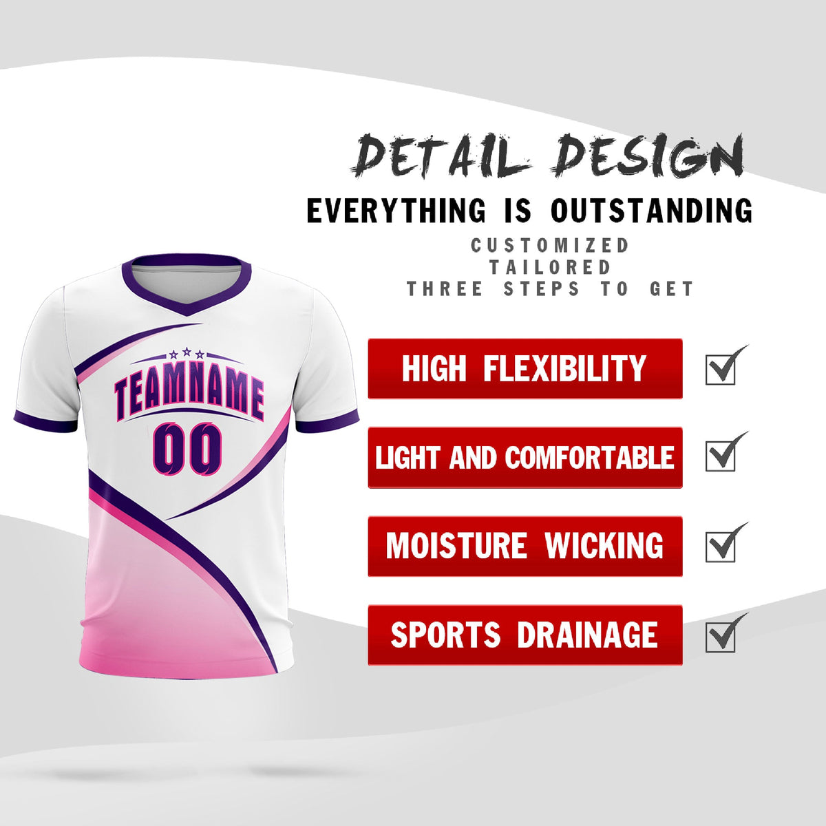 Custom White Purple Color Block Training Uniform For Men Football Kits Jersey