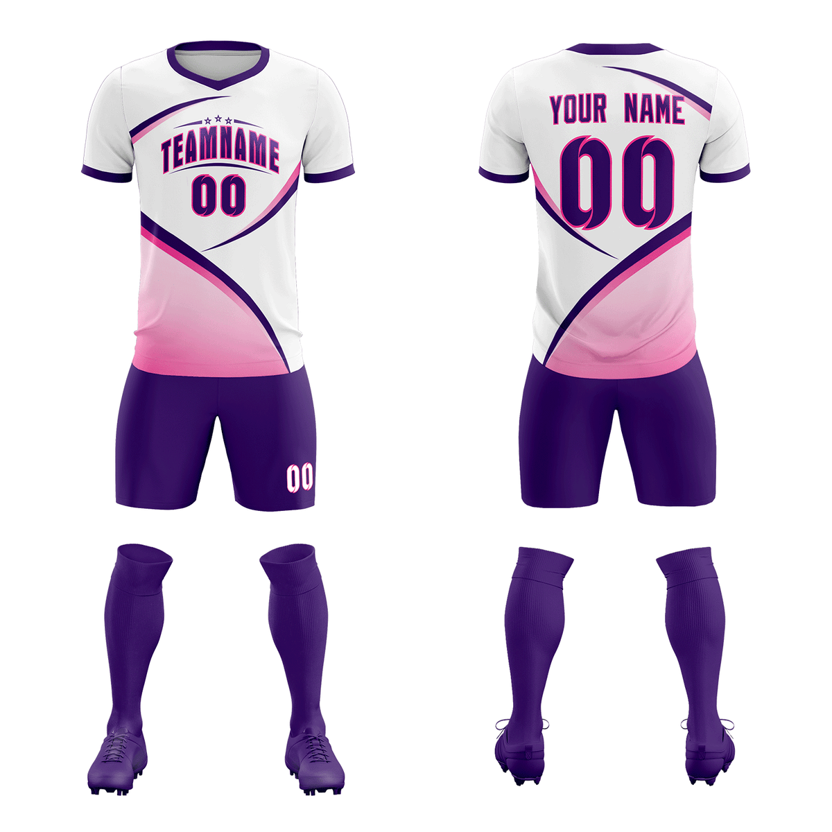 Custom White Purple Color Block Training Uniform For Men Football Kits Jersey