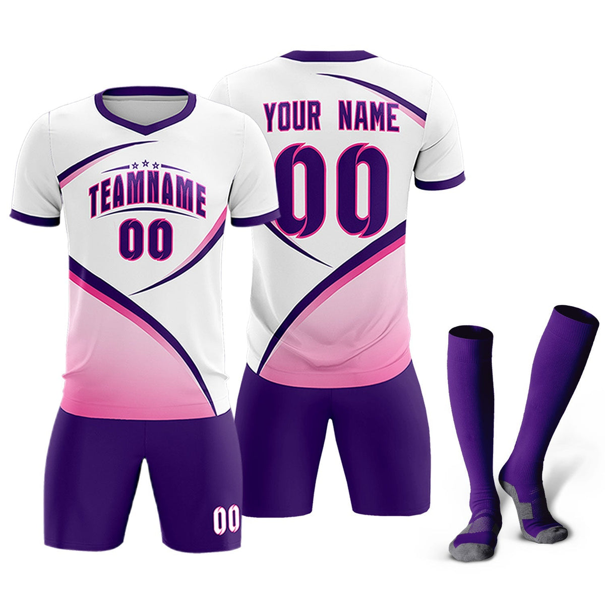 Custom White Purple Color Block Training Uniform For Men Football Kits Jersey