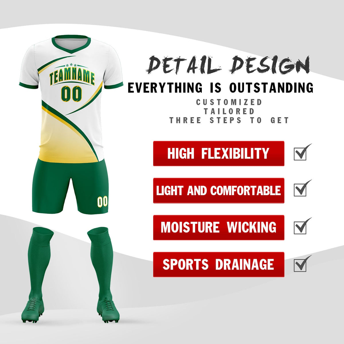 Custom White Kelly Green Color Block Training Uniform For Men Football Kits Jersey