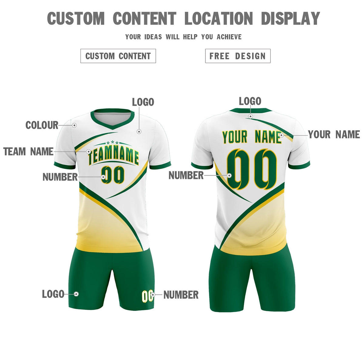 Custom White Kelly Green Color Block Training Uniform For Men Football Kits Jersey