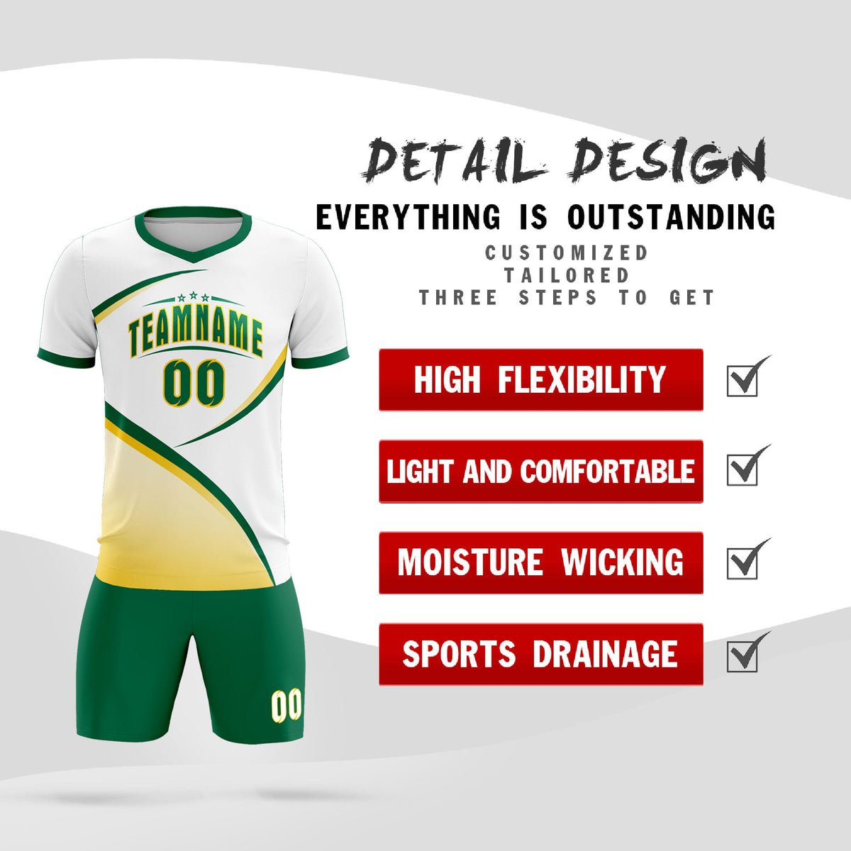 Custom White Kelly Green Color Block Training Uniform For Men Football Kits Jersey