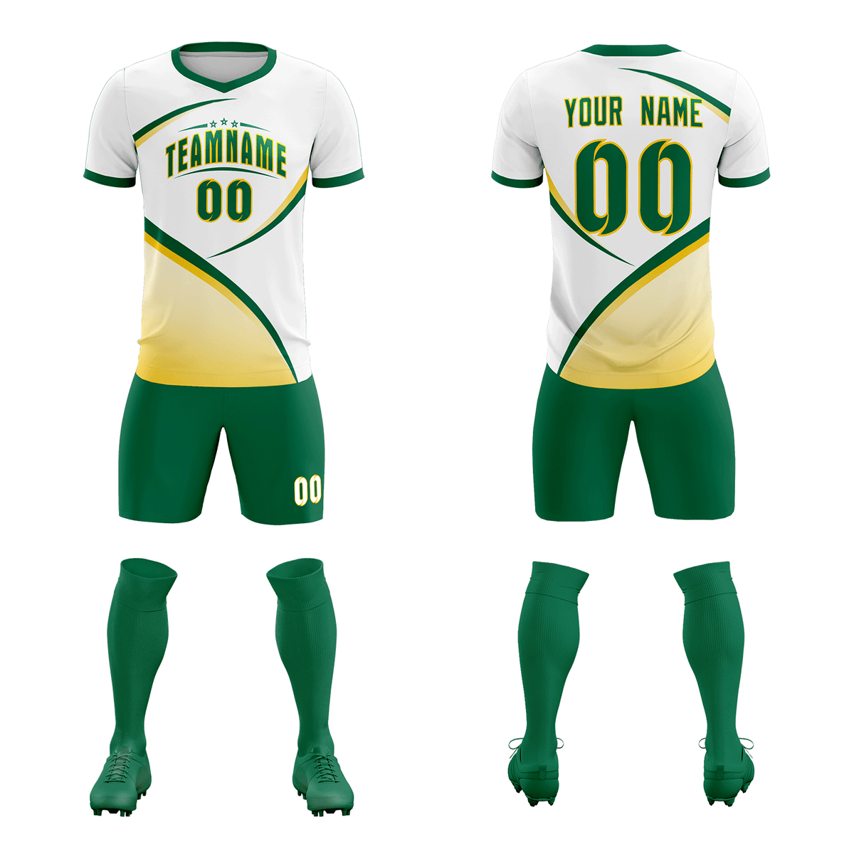 Custom White Kelly Green Color Block Training Uniform For Men Football Kits Jersey