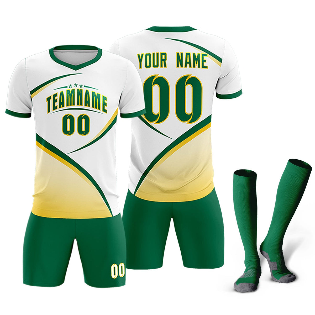 Custom White Kelly Green Color Block Training Uniform For Men Soccer Sets Jersey