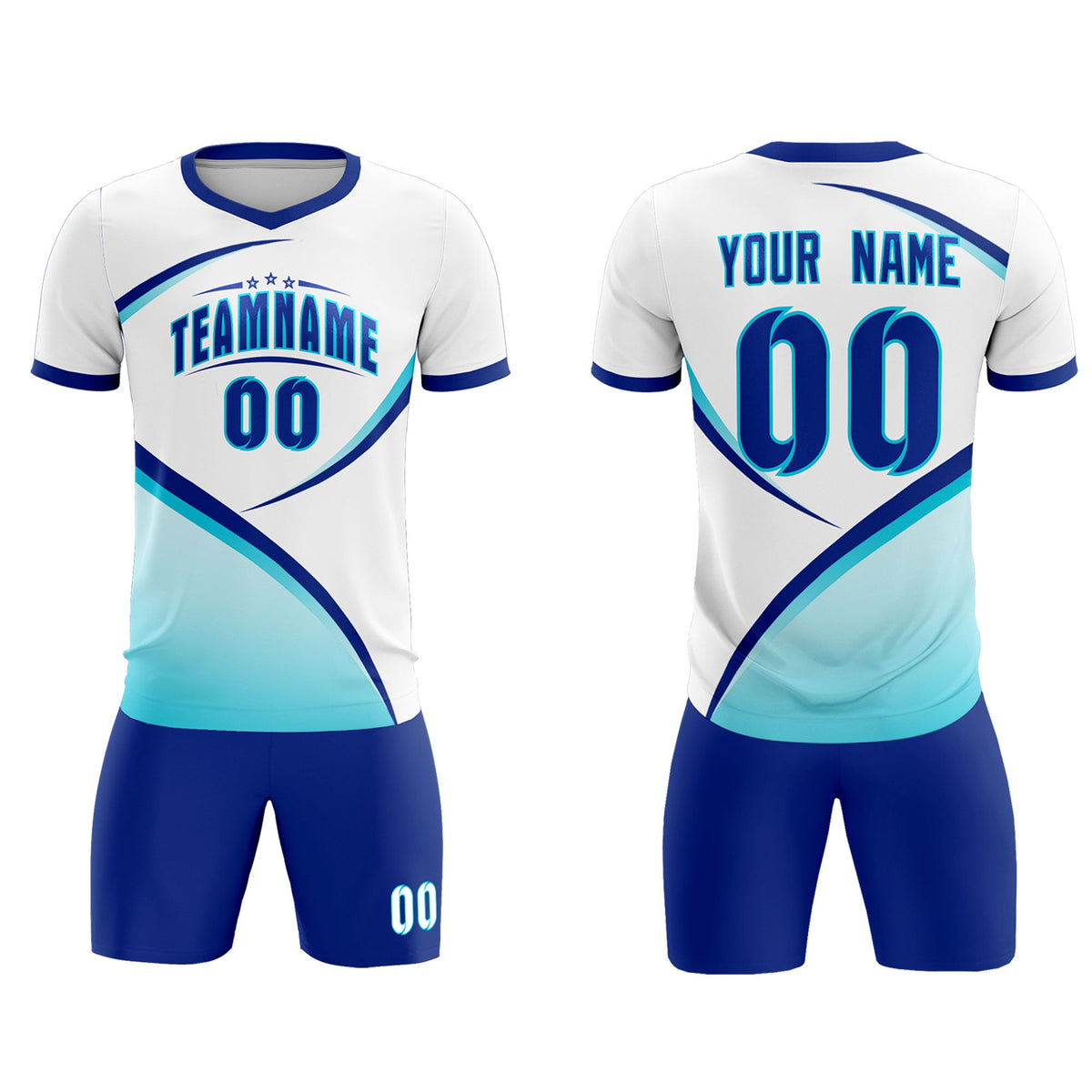 Custom White Sky Blue Color Block Training Uniform For Men Soccer Sets Jersey