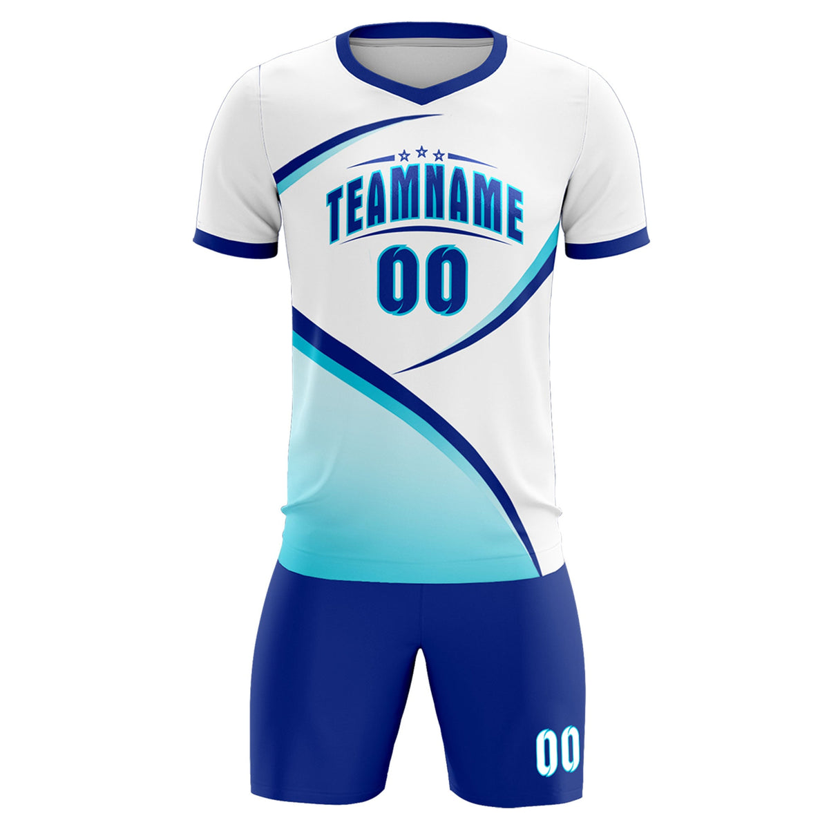 Custom White Sky Blue Color Block Training Uniform For Men Soccer Sets Jersey