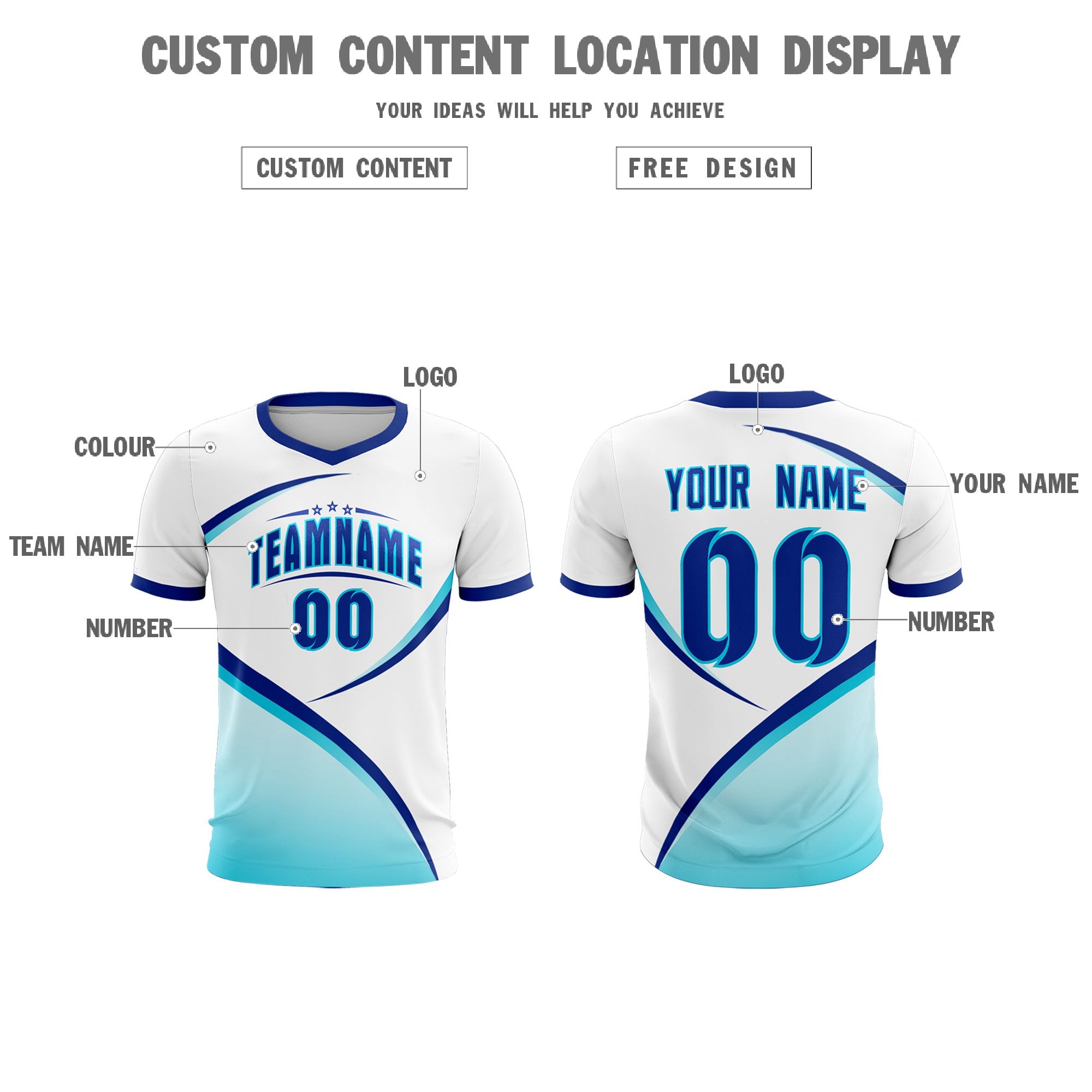 Custom White Sky Blue Color Block Training Uniform For Men Soccer Sets Jersey