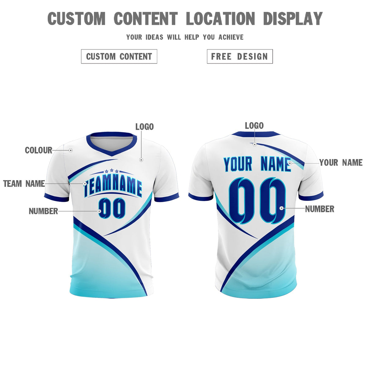 Custom White Sky Blue Color Block Training Uniform For Men Football Kits Jersey