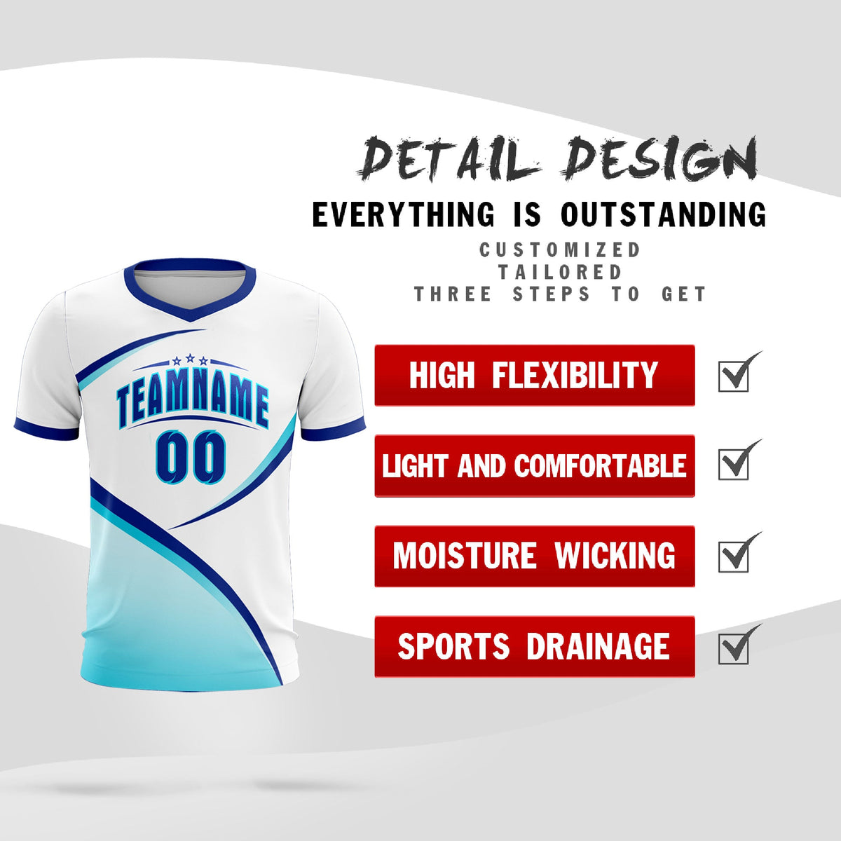 Custom White Sky Blue Color Block Training Uniform For Men Football Kits Jersey