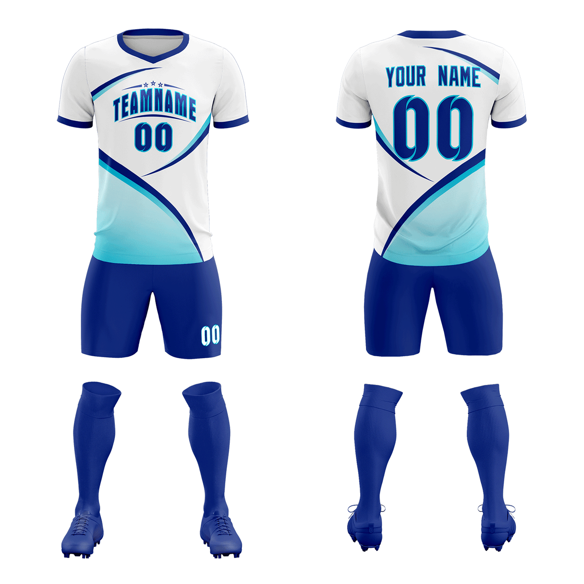 Custom White Sky Blue Color Block Training Uniform For Men Football Kits Jersey