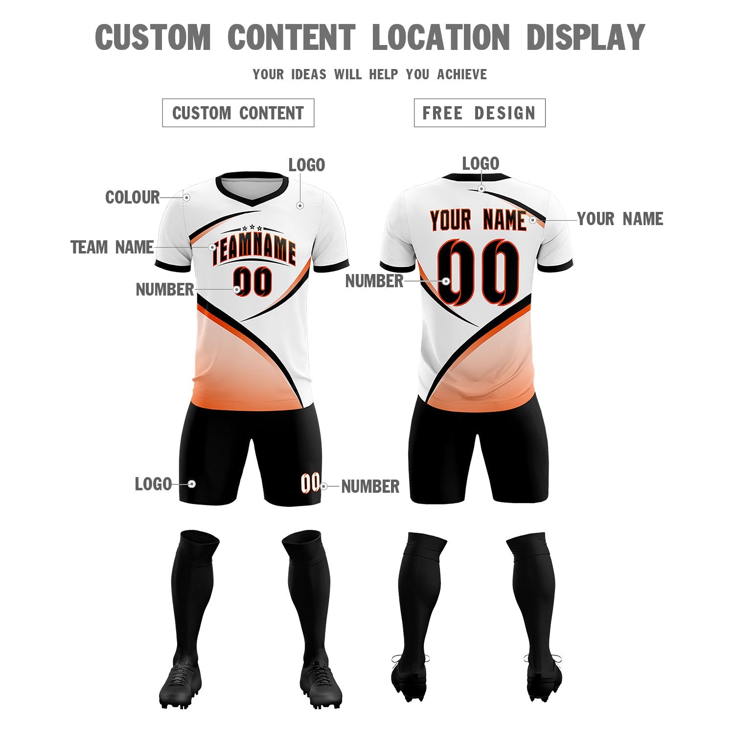Custom White Black Color Block Training Uniform For Men Soccer Sets Jersey
