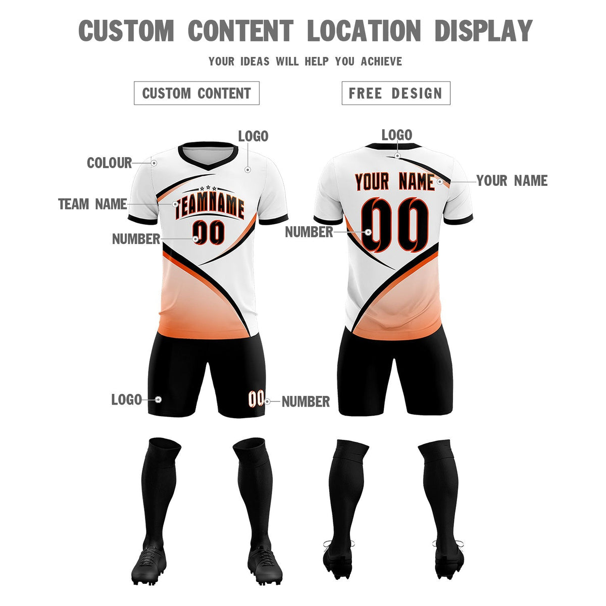 Custom White Black Color Block Training Uniform For Men Football Kits Jersey