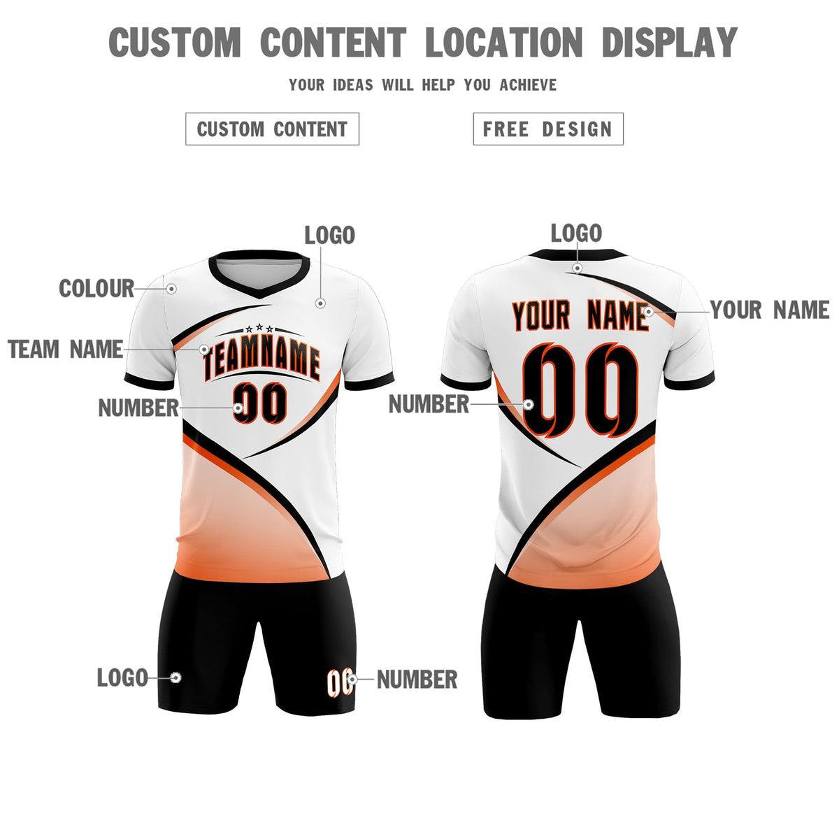 Custom White Black Color Block Training Uniform For Men Football Kits Jersey