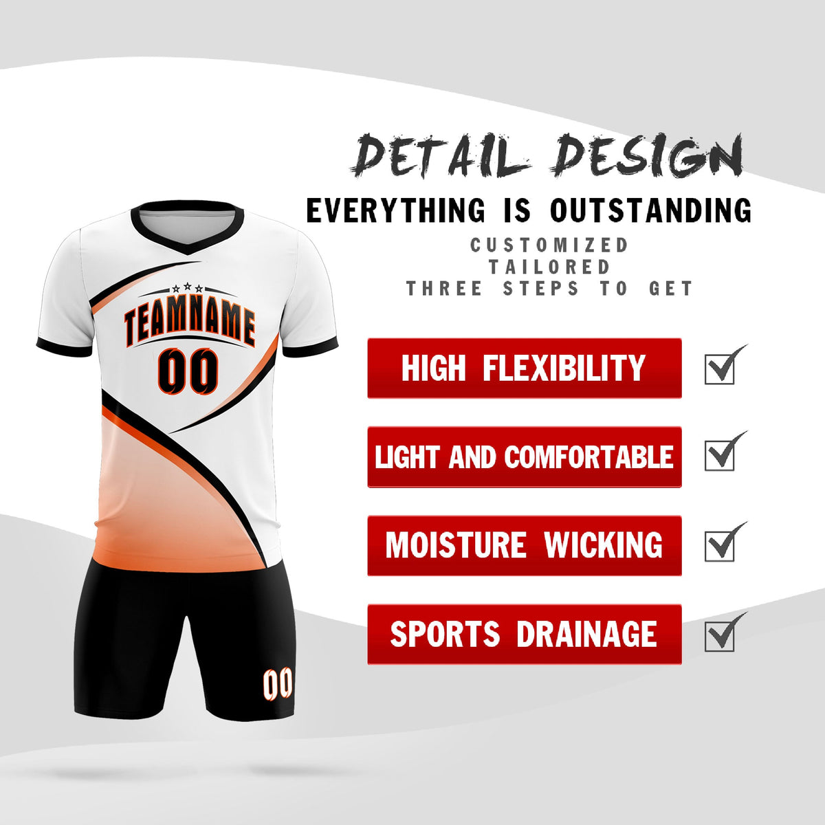 Custom White Black Color Block Training Uniform For Men Soccer Sets Jersey
