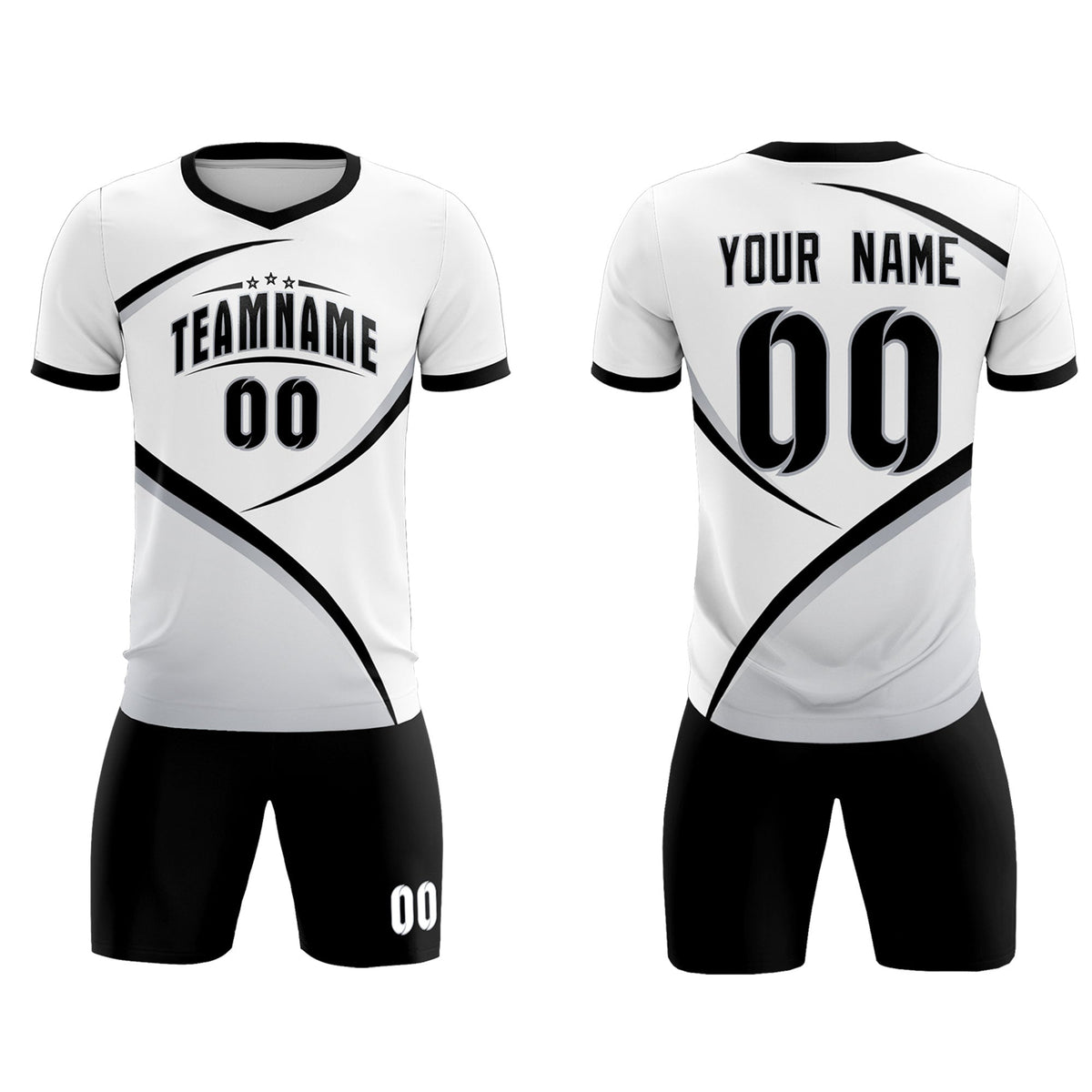 Custom White Black Color Block Training Uniform For Men Soccer Sets Jersey