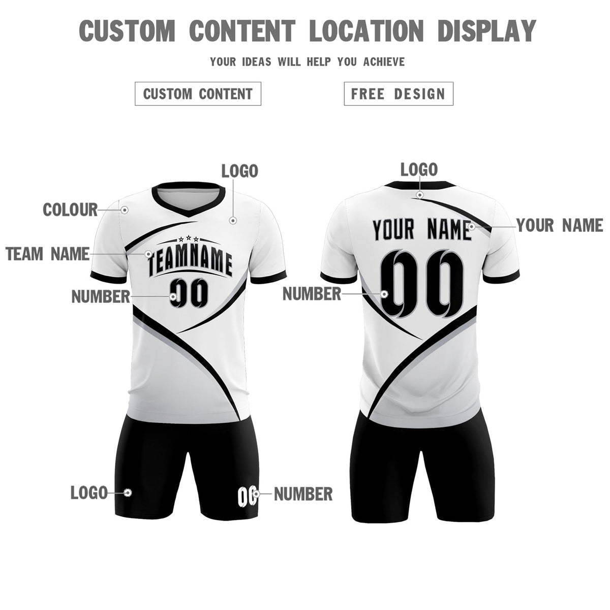 Custom White Black Color Block Training Uniform For Men Football Kits Jersey