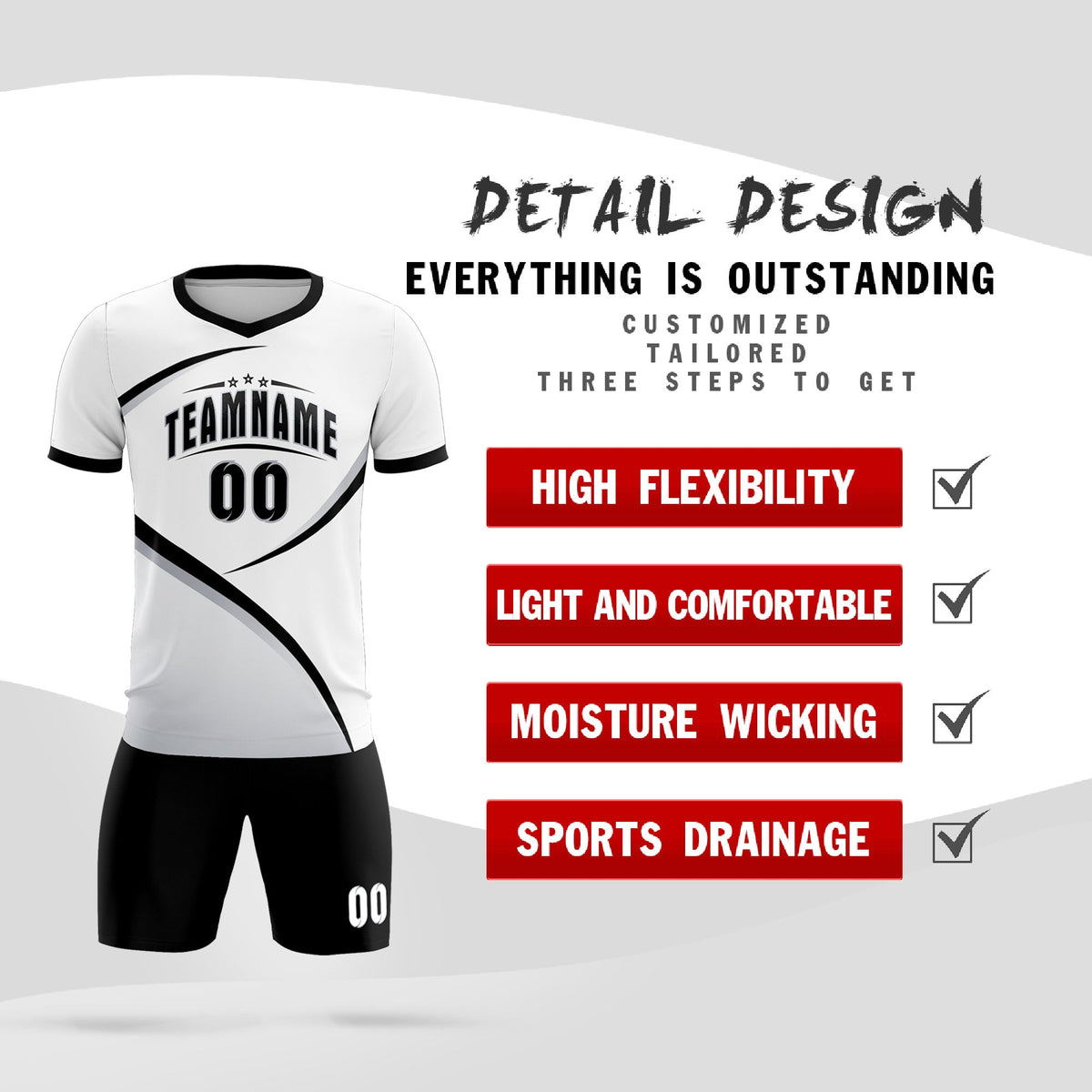 Custom White Black Color Block Training Uniform For Men Football Kits Jersey