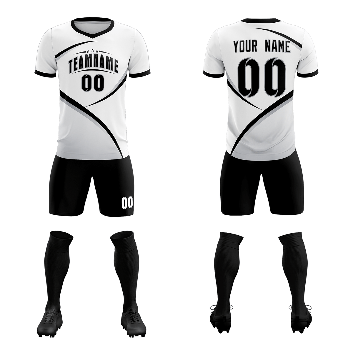 Custom White Black Color Block Training Uniform For Men Football Kits Jersey