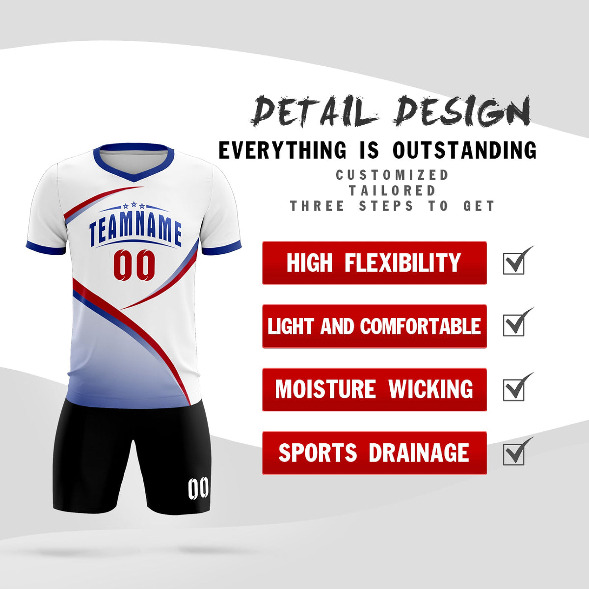 Custom White Royal Color Block Training Uniform For Men Football Kits Jersey