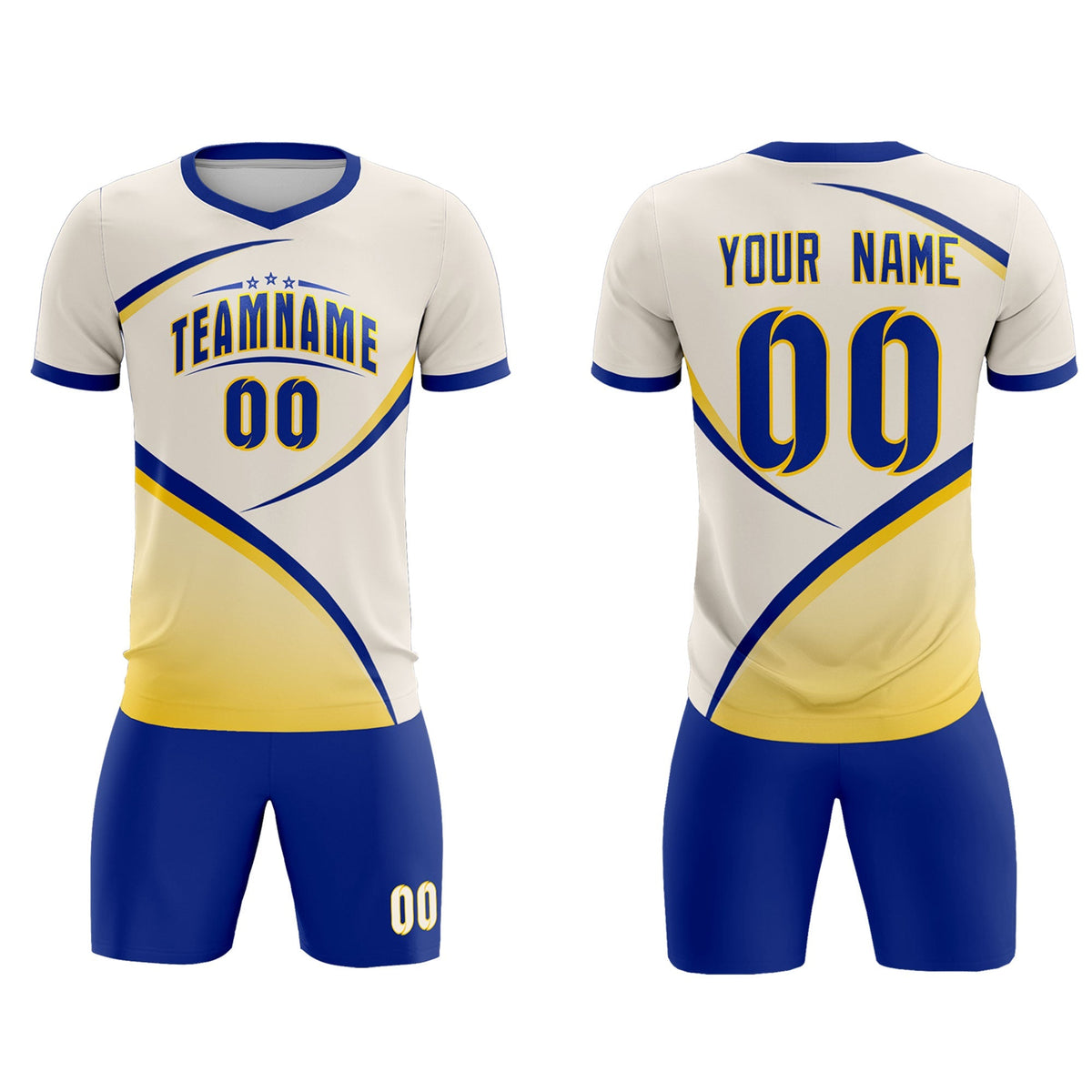Custom Cream Royal Color Block Training Uniform For Men Football Kits Jersey