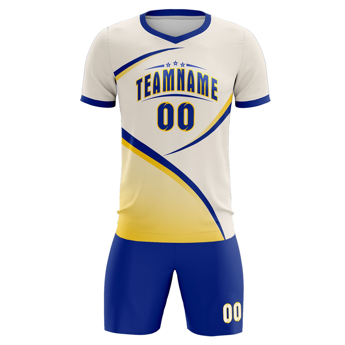 Custom Cream Royal Color Block Training Uniform For Men Football Kits Jersey