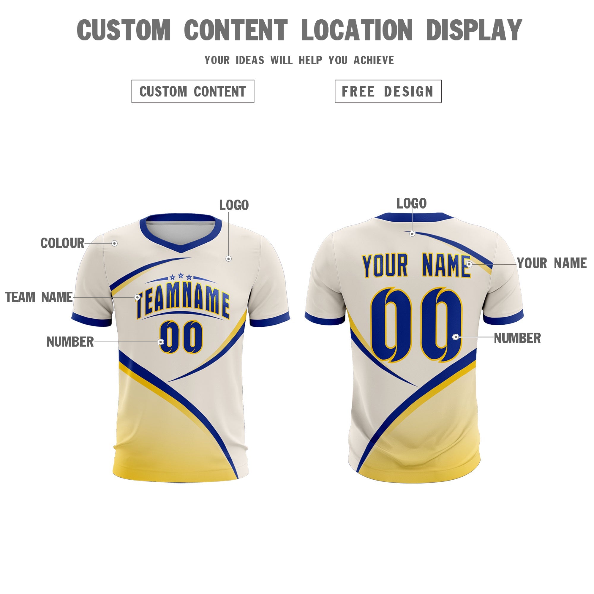 Custom Cream Royal Color Block Training Uniform For Men Soccer Sets Jersey