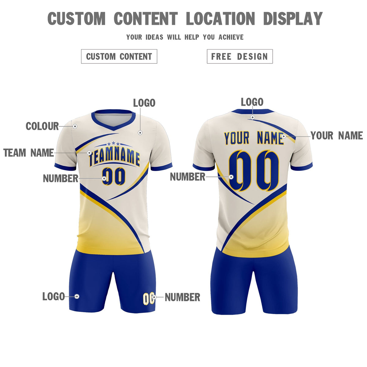 Custom Cream Royal Color Block Training Uniform For Men Football Kits Jersey