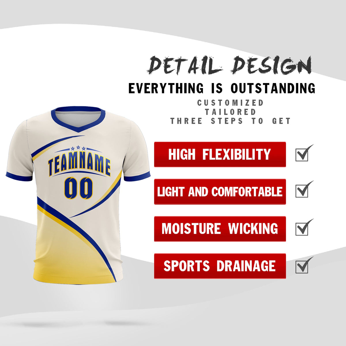 Custom Cream Royal Color Block Training Uniform For Men Football Kits Jersey