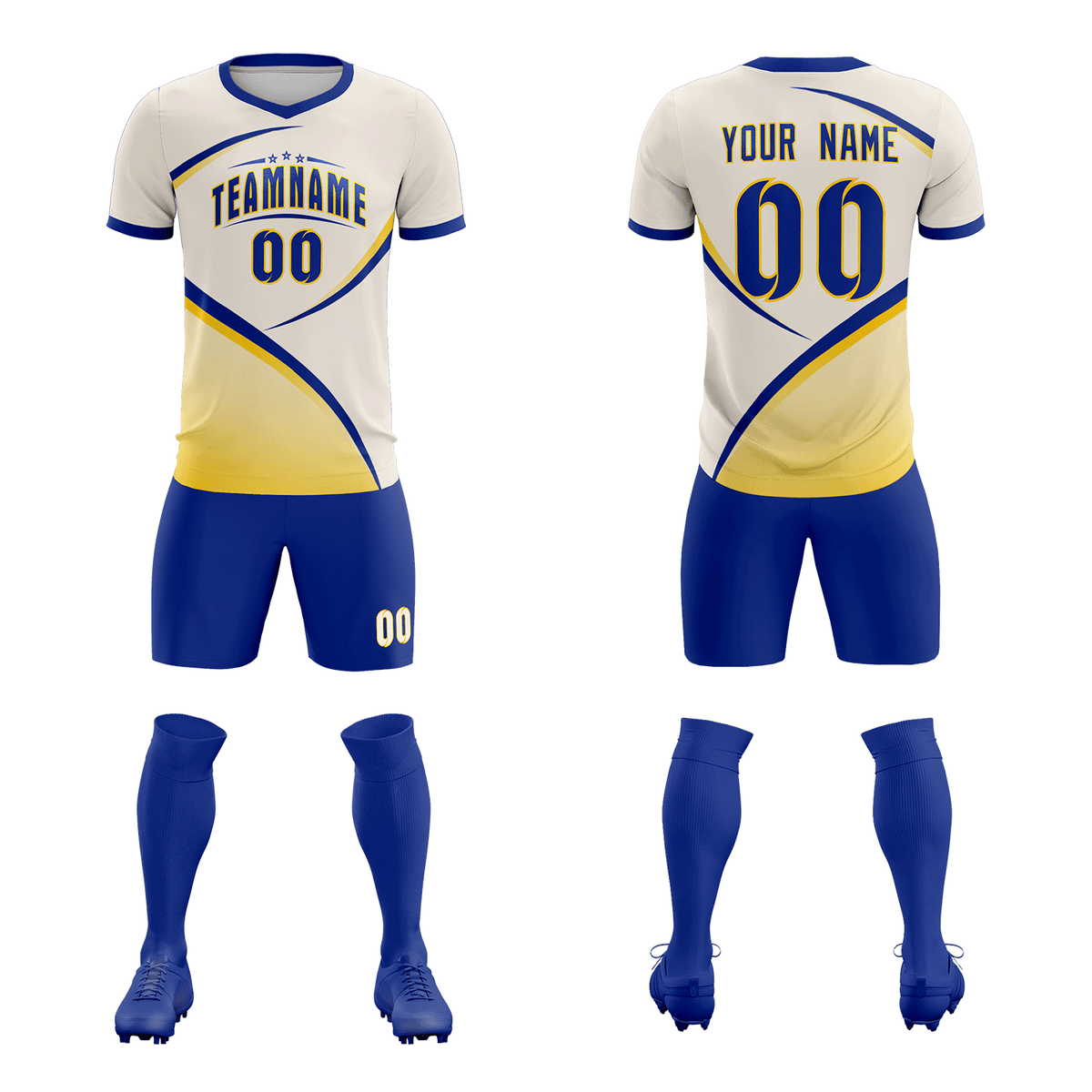 Custom Cream Royal Color Block Training Uniform For Men Football Kits Jersey