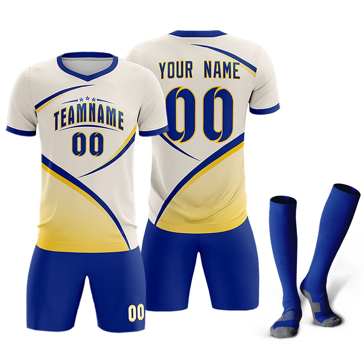 Custom Cream Royal Color Block Training Uniform For Men Football Kits Jersey