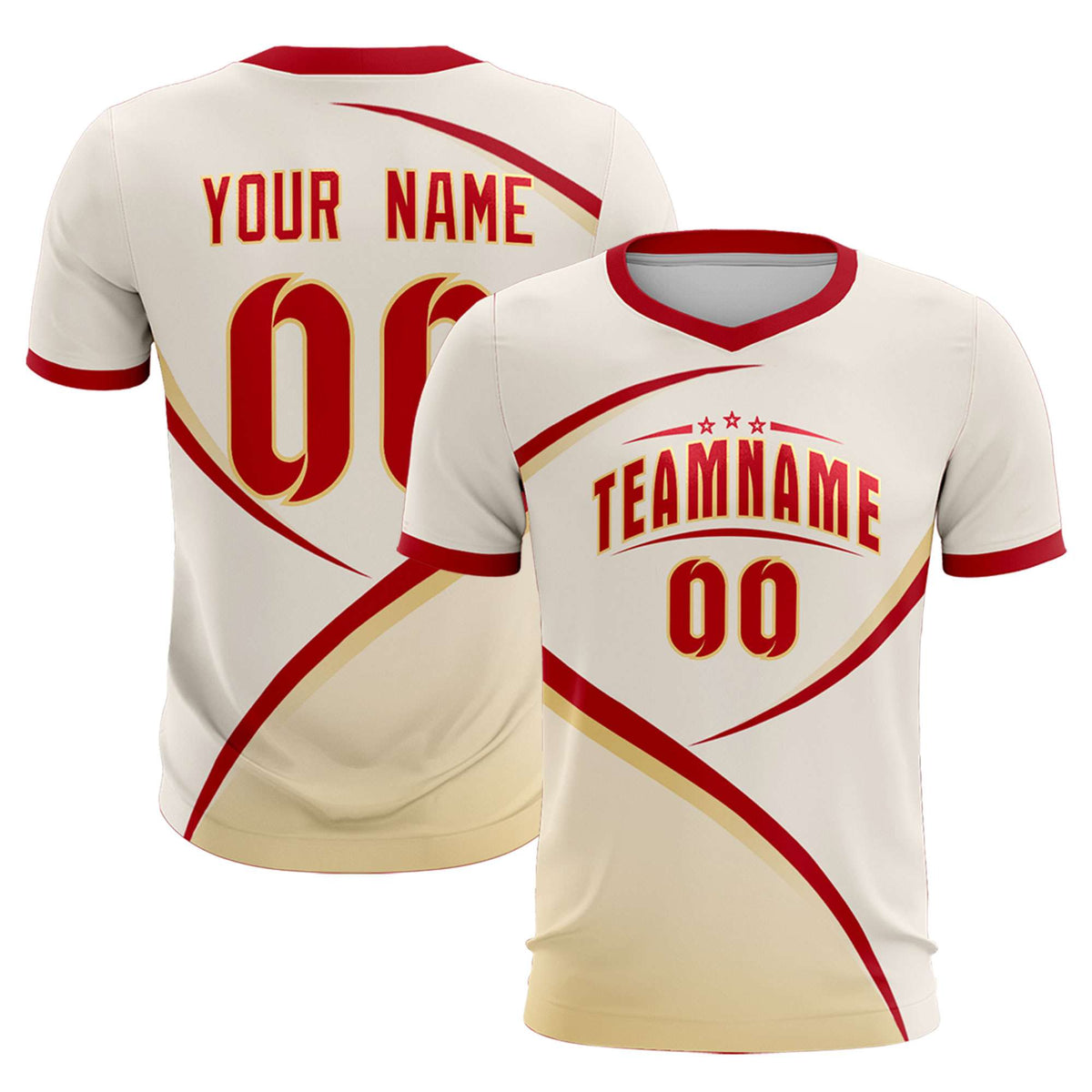 Custom Cream Red Color Block Training Uniform For Men Football Kits Jersey