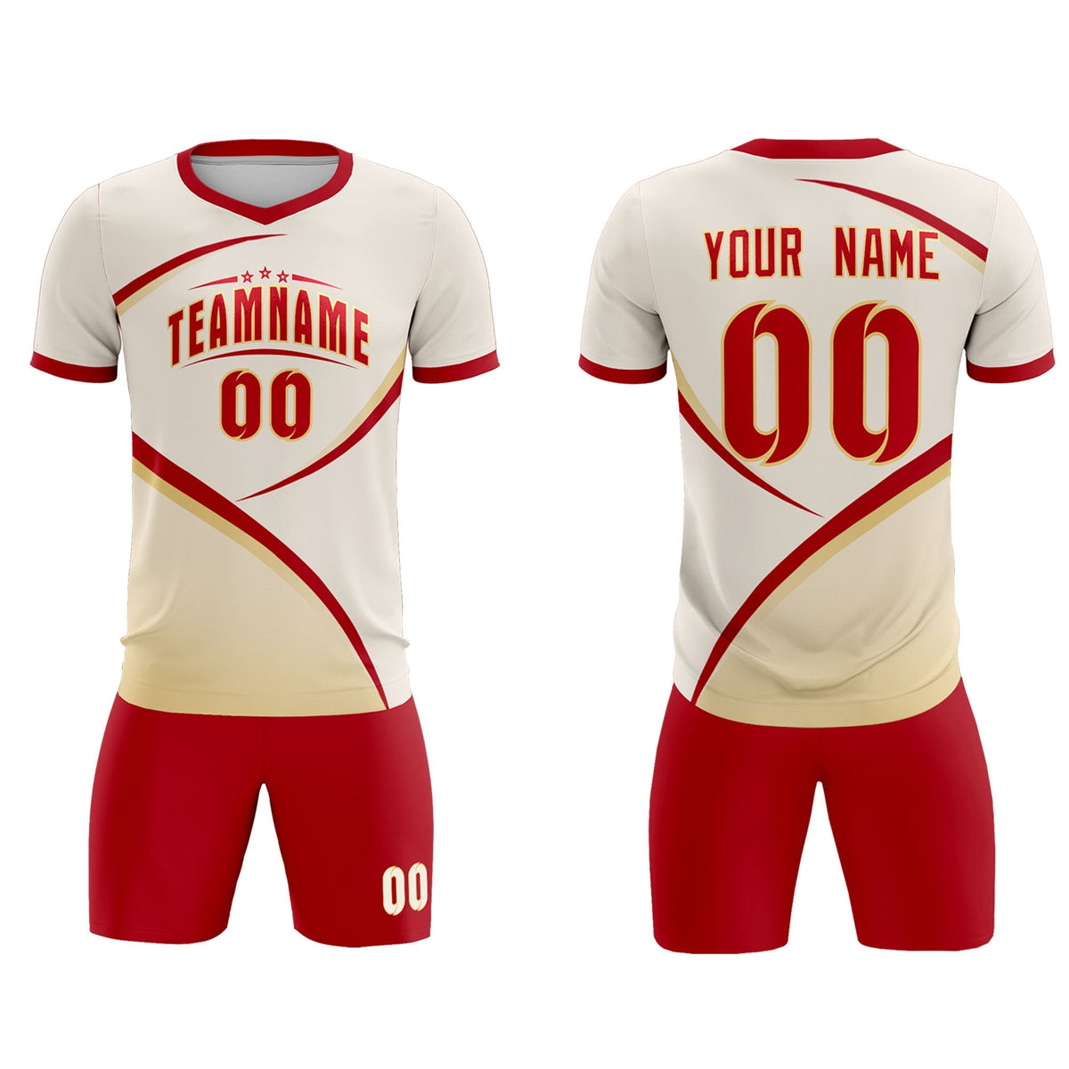 Custom Cream Red Color Block Training Uniform For Men Football Kits Jersey