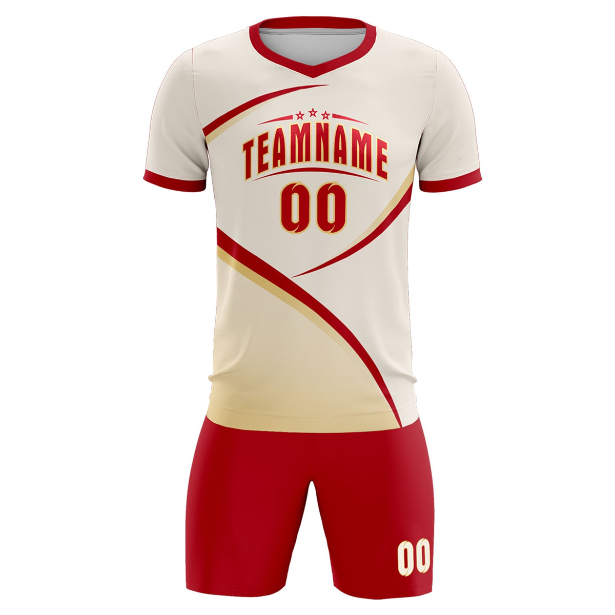 Custom Cream Red Color Block Training Uniform For Men Football Kits Jersey