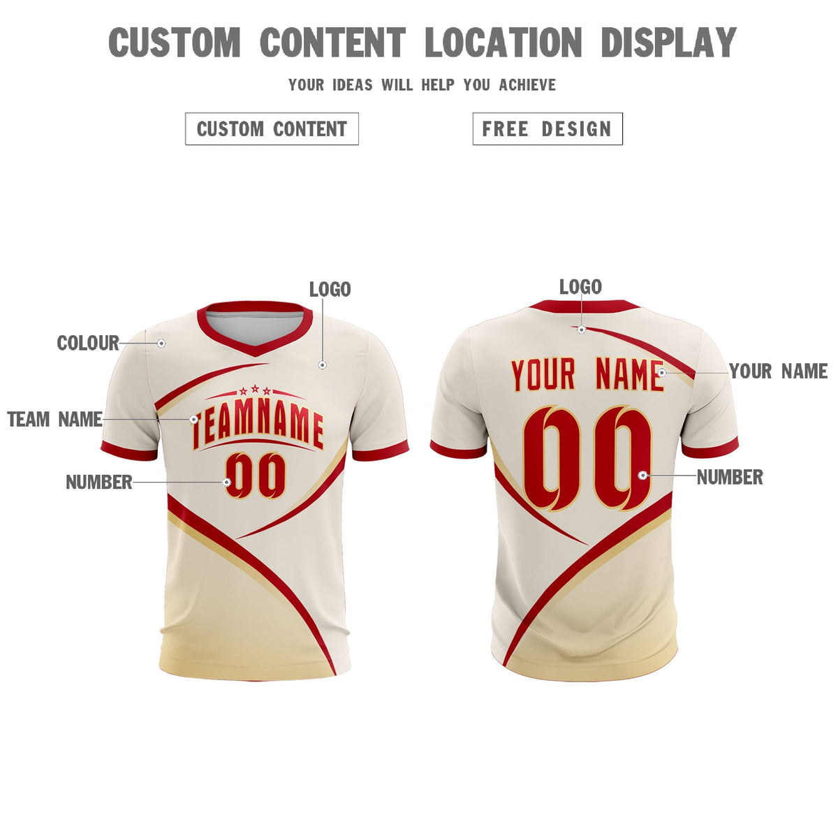 Custom Cream Red Color Block Training Uniform For Men Football Kits Jersey