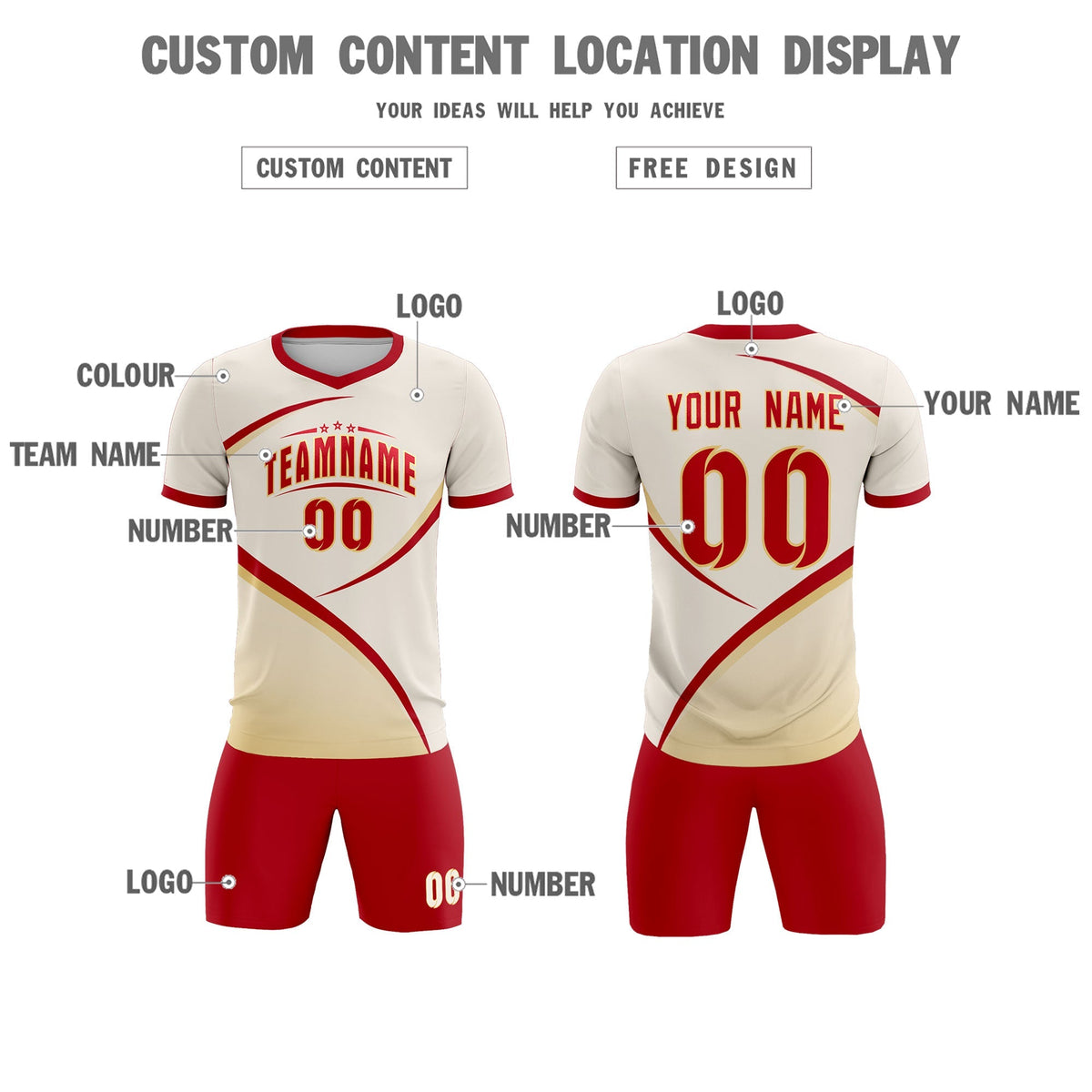 Custom Cream Red Color Block Training Uniform For Men Football Kits Jersey