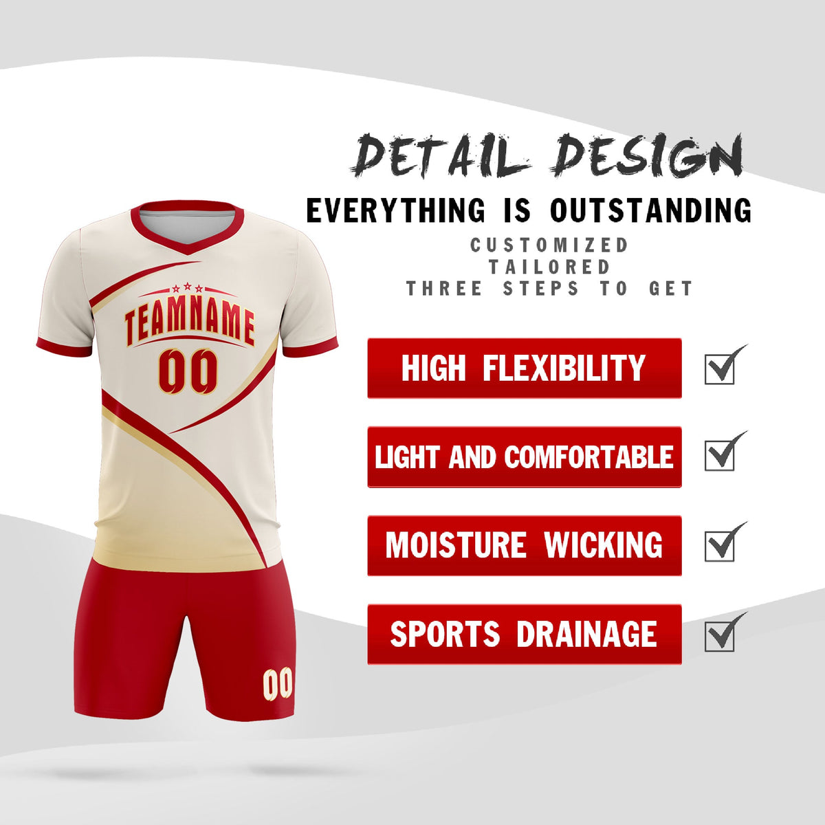 Custom Cream Red Color Block Training Uniform For Men Football Kits Jersey