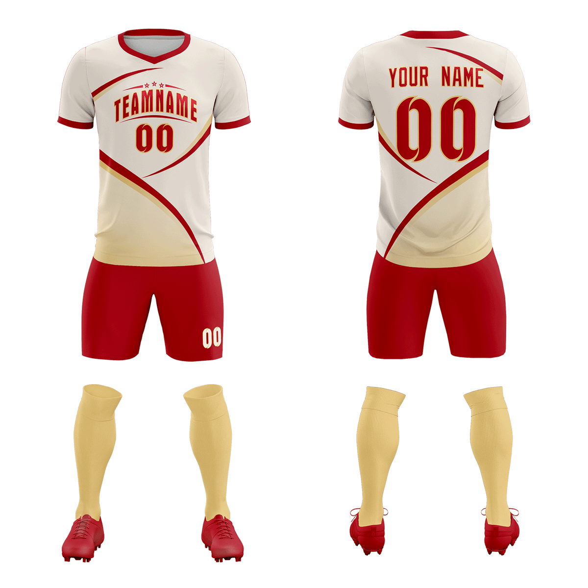Custom Cream Red Color Block Training Uniform For Men Football Kits Jersey