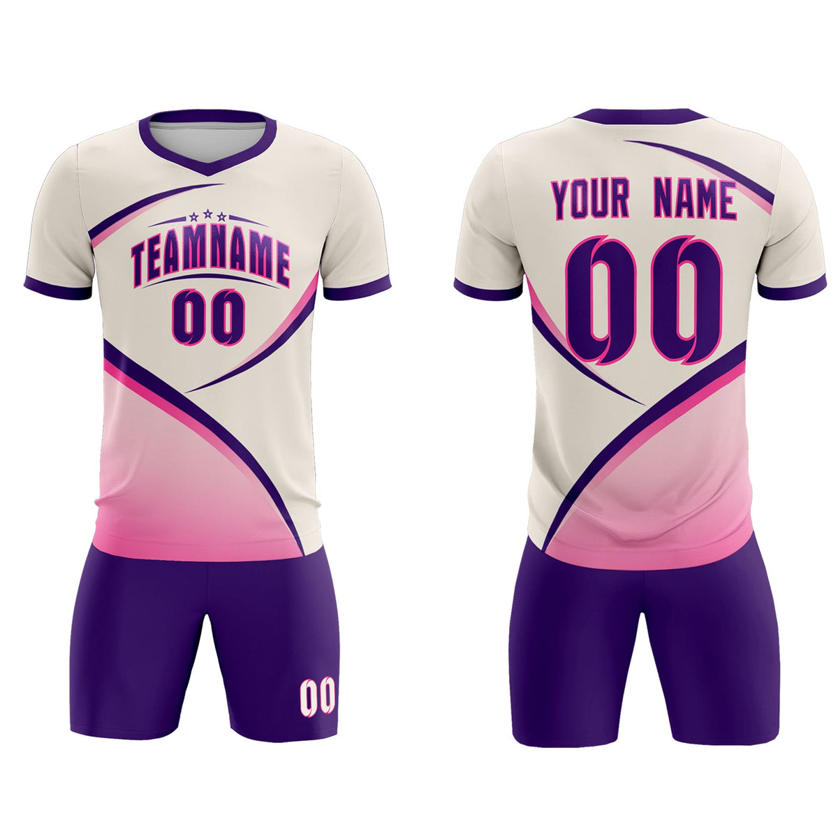 Custom Cream Purple Color Block Training Uniform For Men Football Kits Jersey