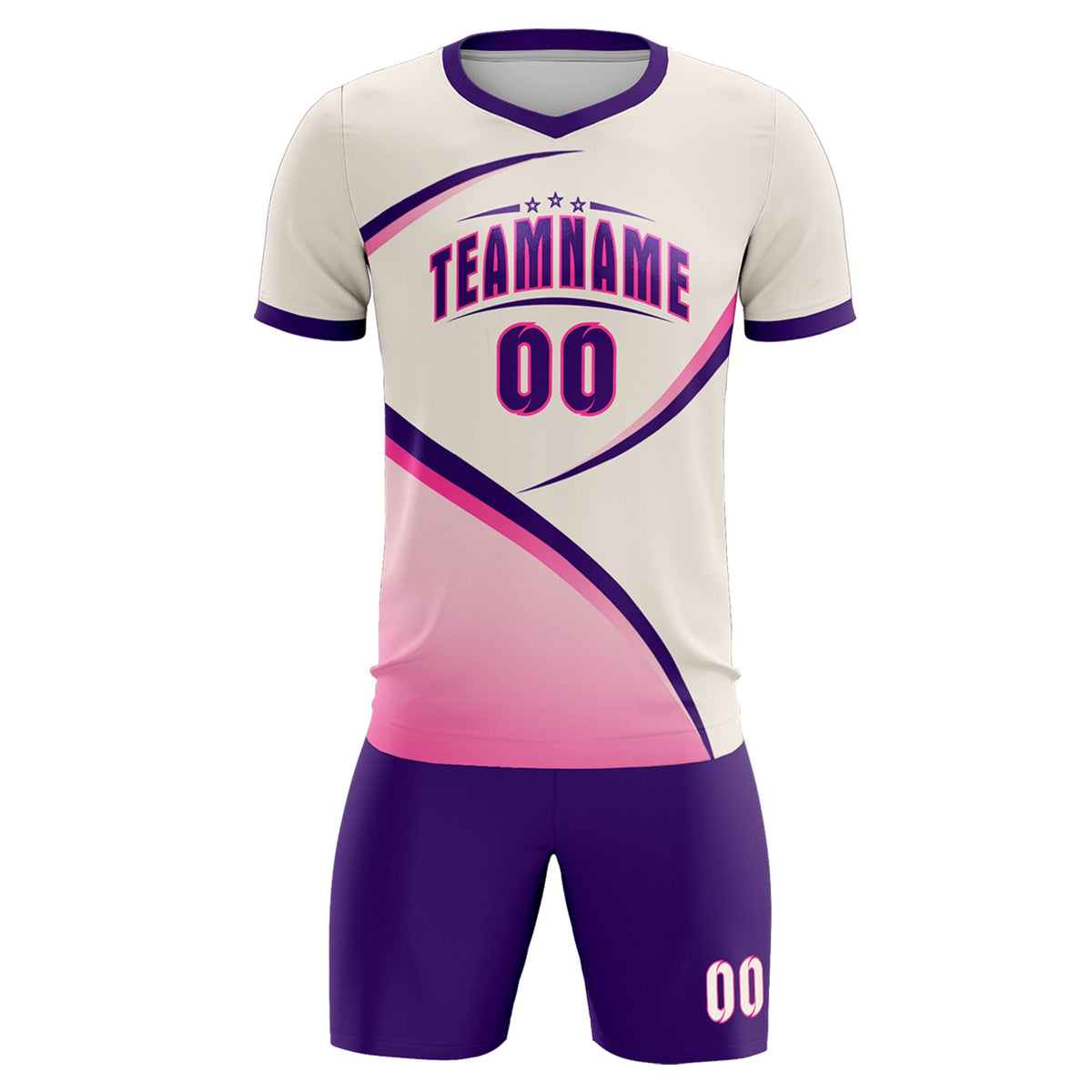 Custom Cream Purple Color Block Training Uniform For Men Football Kits Jersey